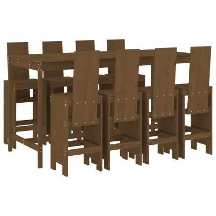 Ensemble de bar de jardin 9 pcs marron miel bois de pin massif 2
