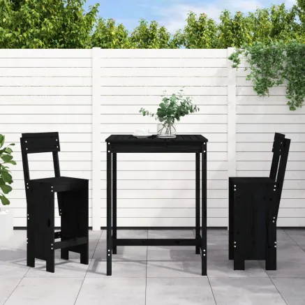 Ensemble de bar de jardin 3 pcs noir bois de pin massif