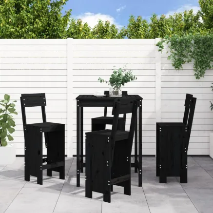 Ensemble de bar de jardin 5 pcs noir bois de pin massif