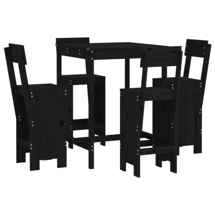 Ensemble de bar de jardin 5 pcs noir bois de pin massif 2