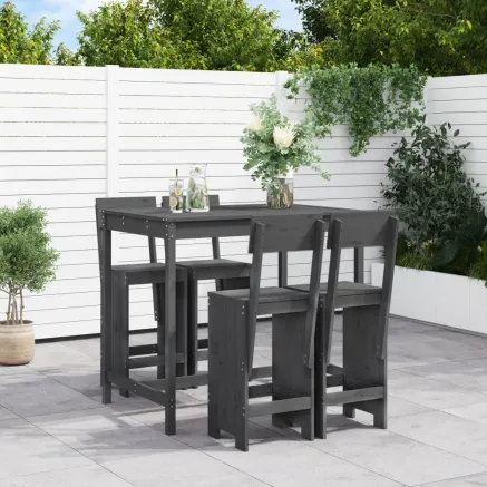 Ensemble de bar de jardin 5 pcs gris bois de pin massif