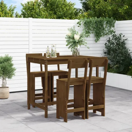 Ensemble de bar de jardin 5 pcs marron miel bois de pin massif