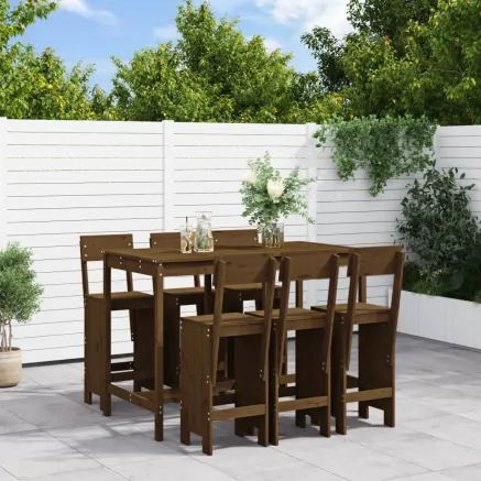 Ensemble de bar de jardin 7 pcs marron miel bois de pin massif
