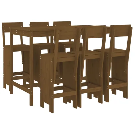 Ensemble de bar de jardin 7 pcs marron miel bois de pin massif 2