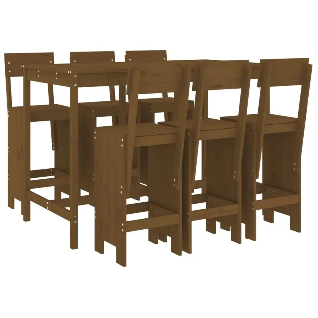 Ensemble de bar de jardin 7 pcs marron miel bois de pin massif