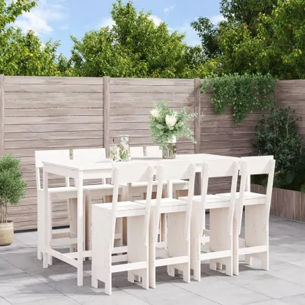 Ensemble de bar de jardin 9 pcs blanc bois de pin massif
