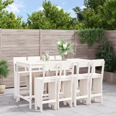 Ensemble de bar de jardin 9 pcs blanc bois de pin massif