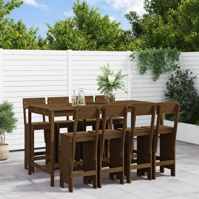 Ensemble de bar de jardin 9 pcs marron miel bois de pin massif