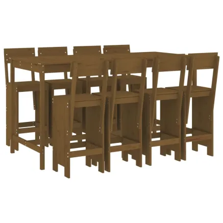 Ensemble de bar de jardin 9 pcs marron miel bois de pin massif 2