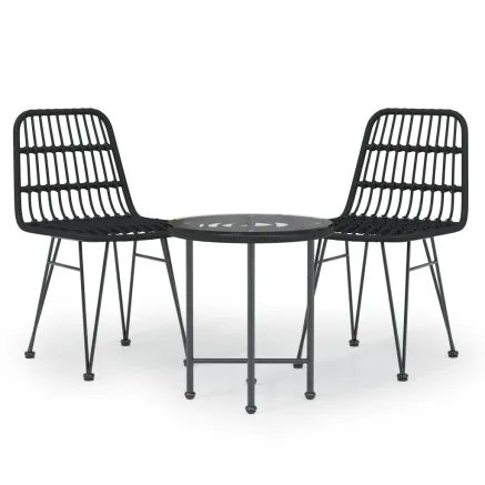 Ensemble à manger de jardin 3 pcs Noir Résine tressée 2