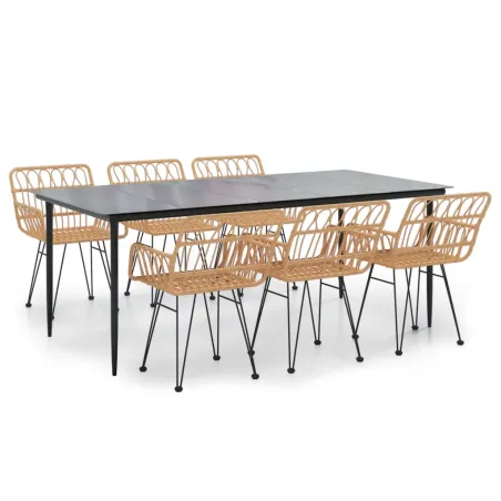 Ensemble à manger de jardin 7 pcs Résine tressée
