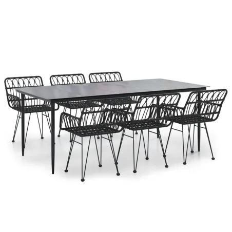 Ensemble à manger de jardin 7 pcs Noir Résine tressée
