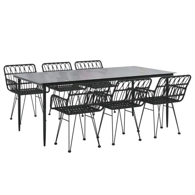Ensemble à manger de jardin 7 pcs Noir Résine tressée