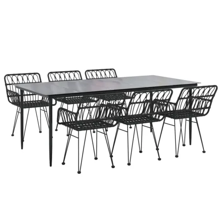Ensemble à manger de jardin 7 pcs Noir Résine tressée