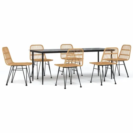 Ensemble à manger de jardin 7 pcs Résine tressée