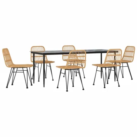 Ensemble à manger de jardin 7 pcs Résine tressée