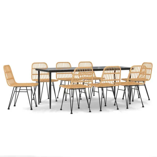 Ensemble à manger de jardin 9 pcs Résine tressée
