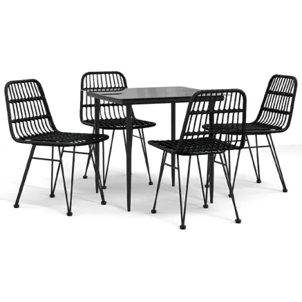 Ensemble à manger de jardin 5 pcs Noir Résine tressée 2