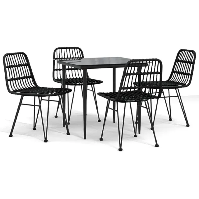 Ensemble à manger de jardin 5 pcs Noir Résine tressée