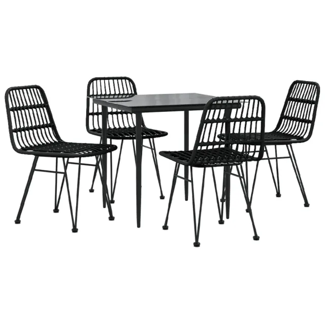 Ensemble à manger de jardin 5 pcs Noir Résine tressée