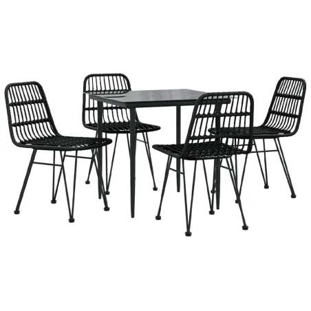 Ensemble à manger de jardin 5 pcs Noir Résine tressée