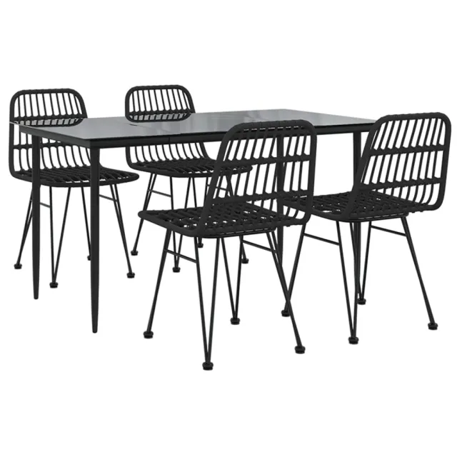 Ensemble à manger de jardin 5 pcs Noir Résine tressée