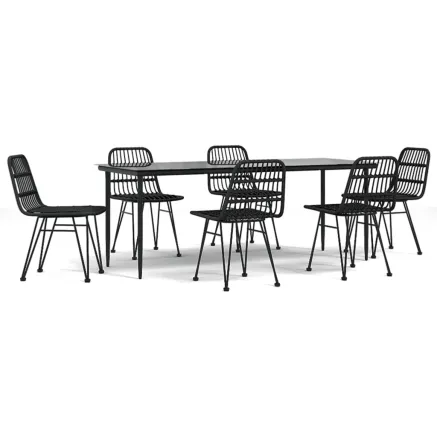 Ensemble à manger de jardin 7 pcs Noir Résine tressée 2