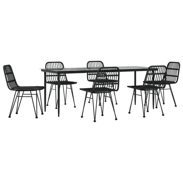 Ensemble à manger de jardin 7 pcs Noir Résine tressée