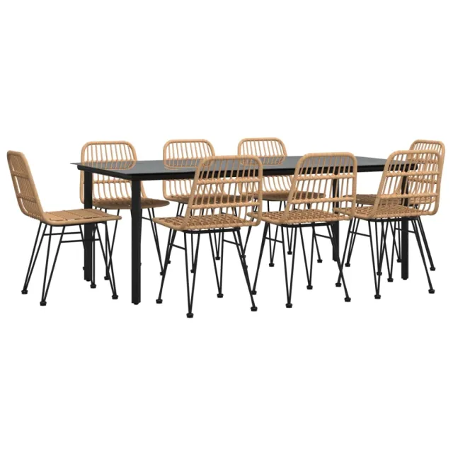 Ensemble à manger de jardin 9 pcs Résine tressée
