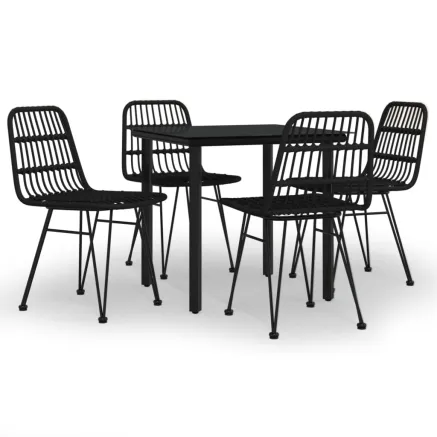 Ensemble à manger de jardin 5 pcs Noir Résine tressée 2