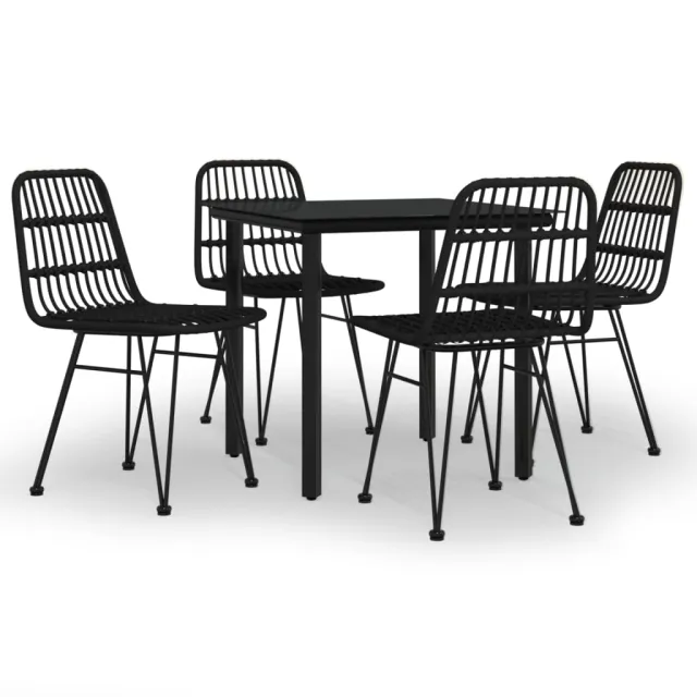 Ensemble à manger de jardin 5 pcs Noir Résine tressée