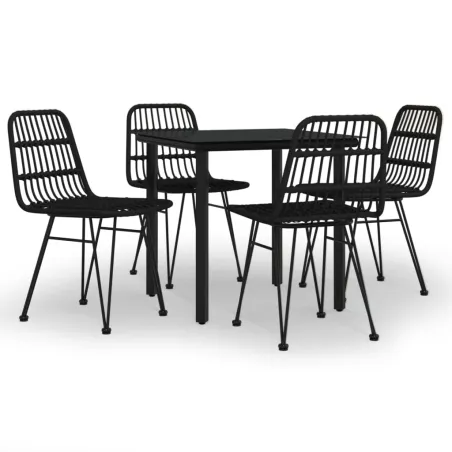 Ensemble à manger de jardin 5 pcs Noir Résine tressée