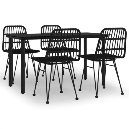 Ensemble à manger de jardin 5 pcs Noir Résine tressée 2