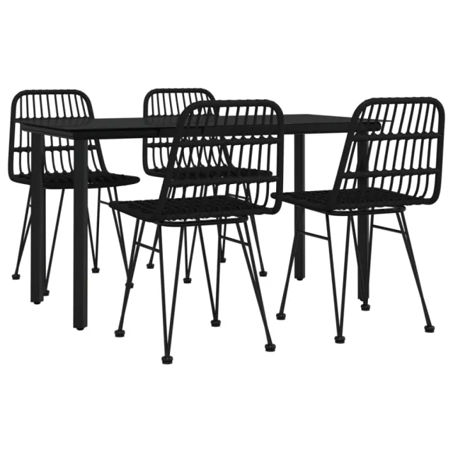 Ensemble à manger de jardin 5 pcs Noir Résine tressée