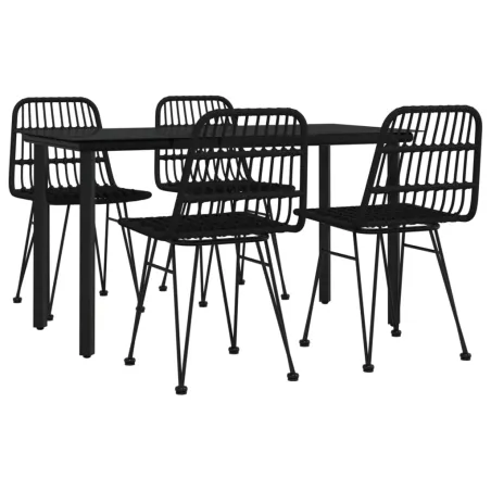 Ensemble à manger de jardin 5 pcs Noir Résine tressée