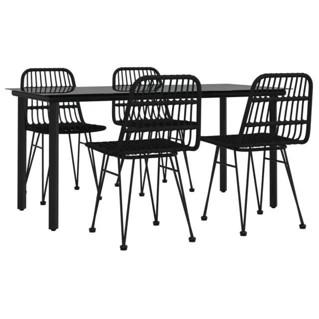 Ensemble à manger de jardin 5 pcs Noir Résine tressée
