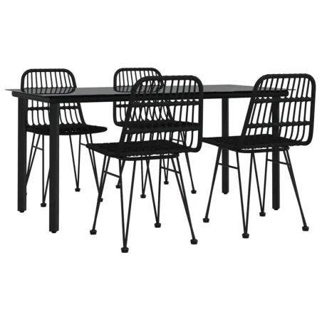 Ensemble à manger de jardin 5 pcs Noir Résine tressée