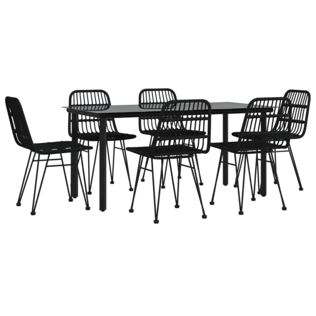 Ensemble à manger de jardin 7 pcs Noir Résine tressée