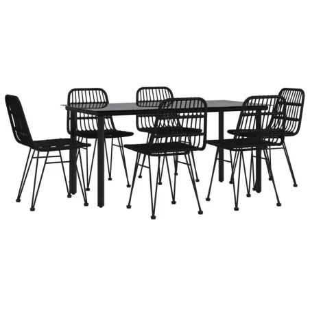 Ensemble à manger de jardin 7 pcs Noir Résine tressée