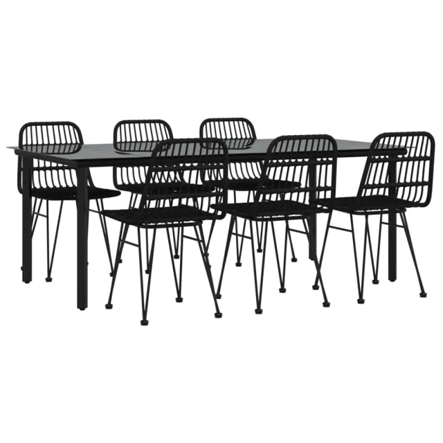 Ensemble à manger de jardin 7 pcs Noir Résine tressée