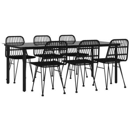 Ensemble à manger de jardin 7 pcs Noir Résine tressée