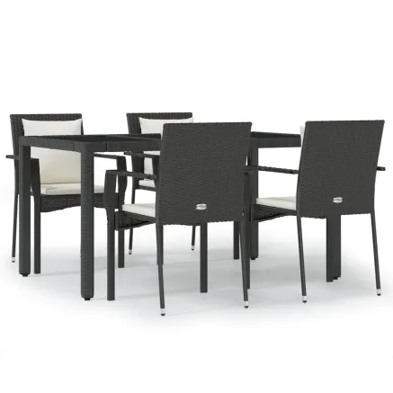 Ensemble à manger de jardin coussins 5pcs Noir Résine tressée 2