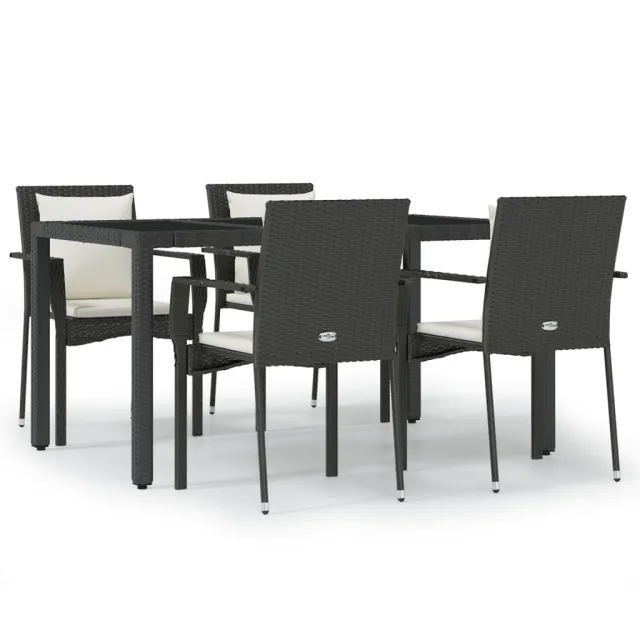 Ensemble à manger de jardin coussins 5pcs Noir Résine tressée