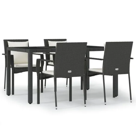 Ensemble à manger de jardin coussins 5pcs Noir Résine tressée