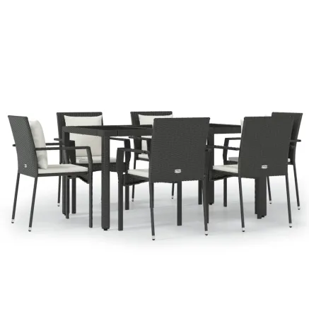 Ensemble à manger de jardin coussins 7pcs Noir Résine tressée 2