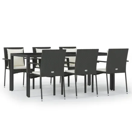 Ensemble à manger de jardin coussins 7pcs Noir Résine tressée 2