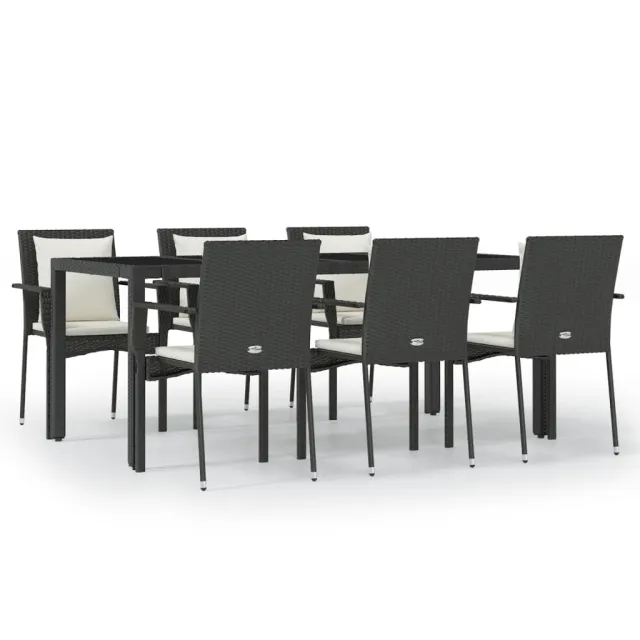 Ensemble à manger de jardin coussins 7pcs Noir Résine tressée