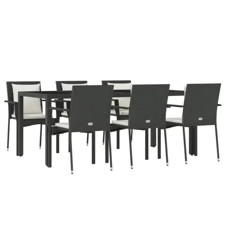 Ensemble à manger de jardin coussins 7pcs Noir Résine tressée
