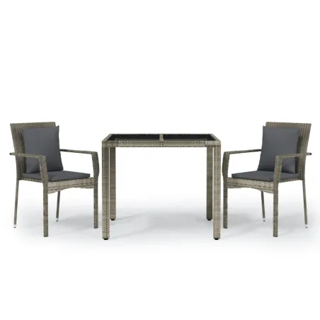 Ensemble à manger de jardin 3 pcs coussins gris résine tressée
