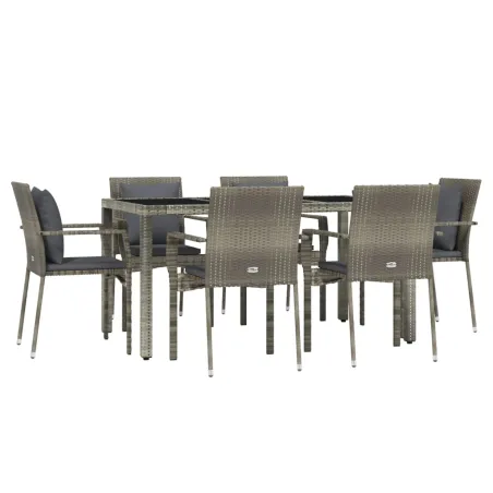 Ensemble à manger jardin et coussins 7 pcs gris rotin